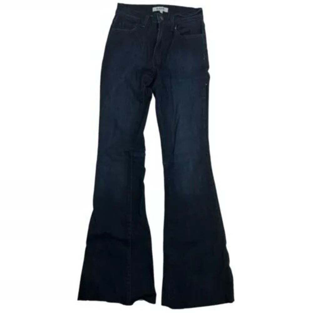 O2 DENIM Free Minded Mid Rise Flare Denim Blue Jeans Dark Wash Sz 25 Stretch